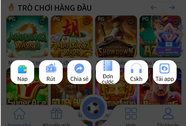 giao dien nap rut khuyen mai va ho tro khach hang cua 88xx